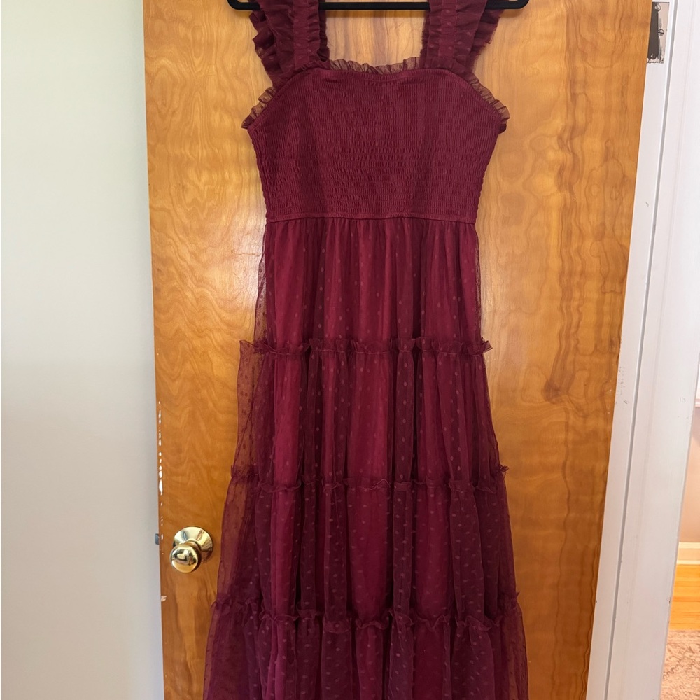 Society Burgundy Ruffle Strap Tiered Maxi Dress
